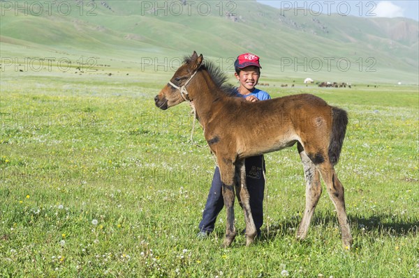 Kyrgyz boy with his foal