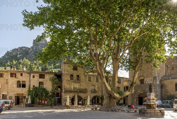 Square of liberty at Saint-Guilhem-le-Desert labelled Les Plus Beaux Villages de France