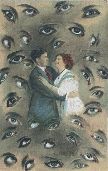 Loving couple watched by many eyes