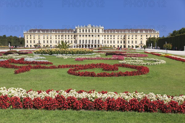 Schonbrunn Palace with flower bed