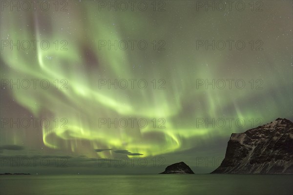 Northern lights on the coast near Gimsoy