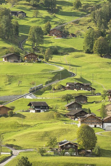 Grindelwald Grund district with Wengernalp railway to Kleine Scheidegg