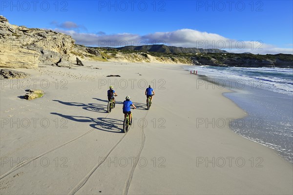 Mountain bikers with Fatbikes at the sandy beach