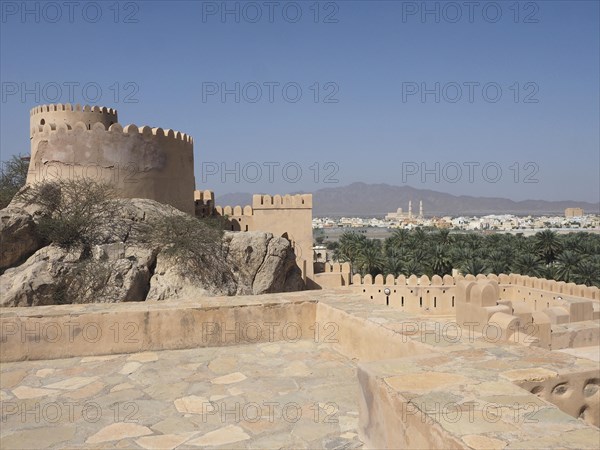 View from fortress Nakhl on town Nakhl with palm oasis