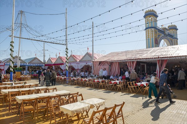 Colorful marquees with tables and chairs