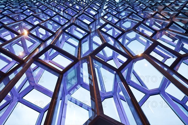 Facade detail of the honeycomb structure made of dichromatic glass by Olafur Eliasson