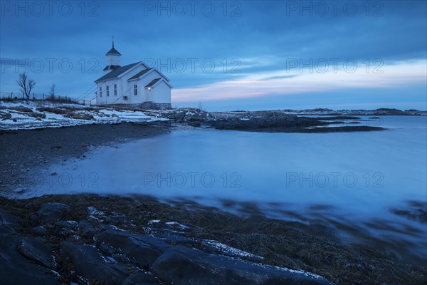 Church on the coast at dusk