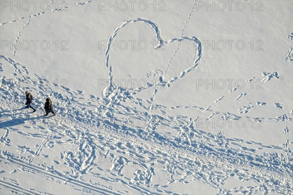 Footprints of pedestrians in the snow