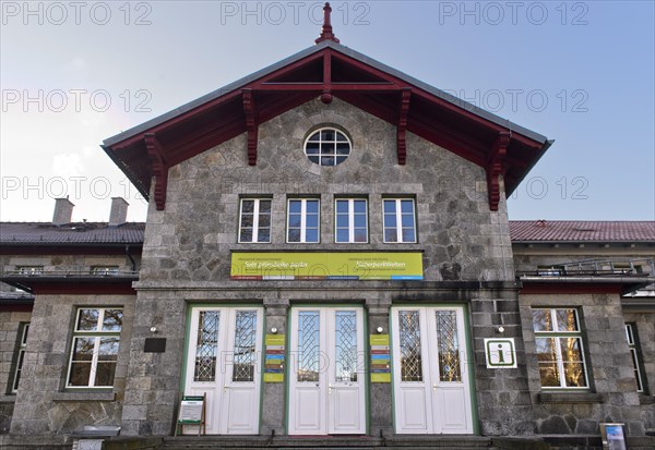 Divided border station Zelezna Ruda-Alzbetin with state border through the middle door