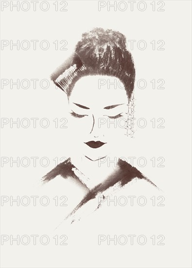 Painted portrait of a Japanese woman