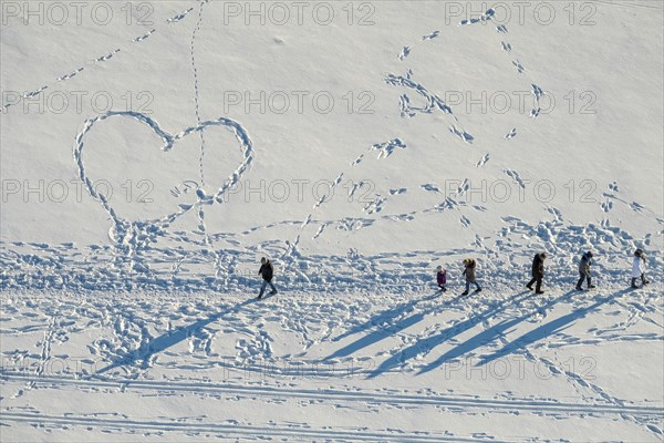 Footprints of pedestrians in the snow