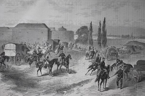 The 12th Army Corps crosses the Rhine at Fort Montebello near Mainz on 3 August 1870