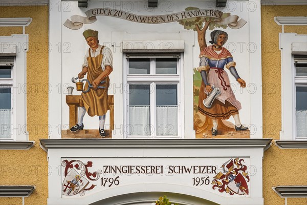 Mural painting at the house of the tin foundry Schweizer in Diessen at Lake Ammer