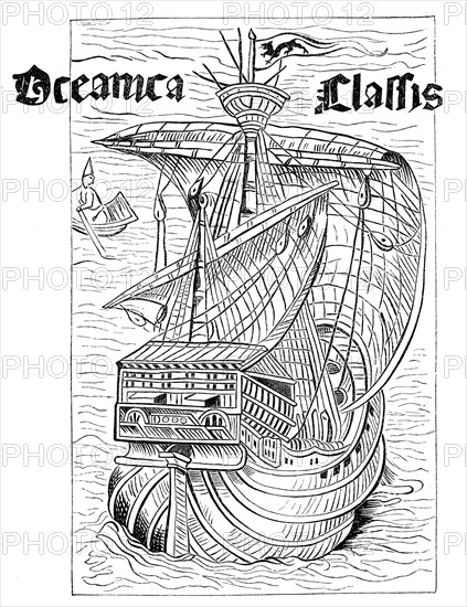 Drawing of a Spanish ship from the time of the discovery of America around 1492