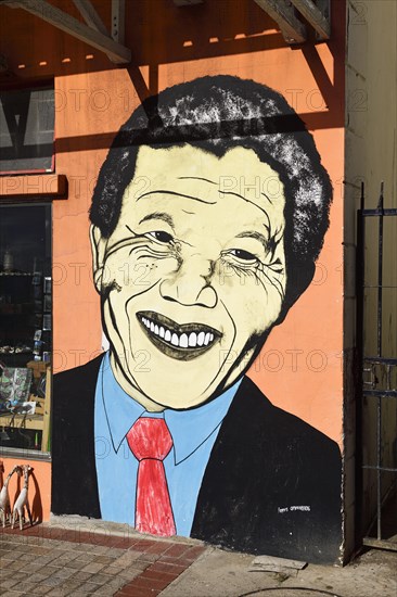 Nelson Mandela mural painting in the city centre of Mossel Bay