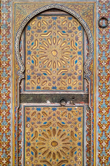Painted wooded door at Marrakech Museum