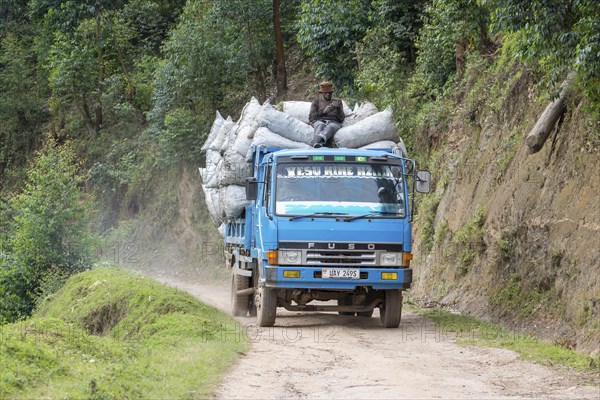 Fully loaded truck on sand road