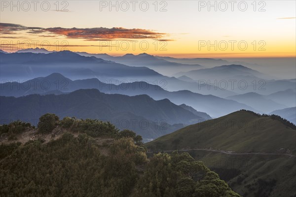 Taiwan's highest passable road in front of the mountain ranges of the Hehuanshan Mountains