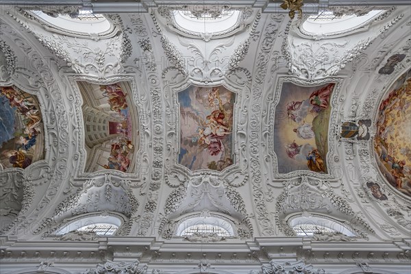 Interior view with ceiling frescoes and stucco