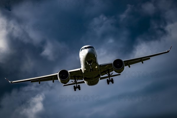 Passenger aircraft Swiss Bombardier CS100 landing approach