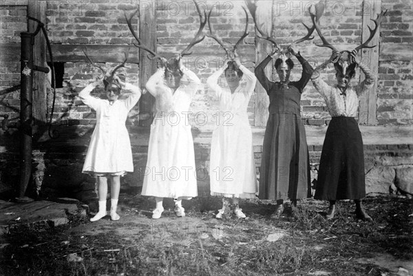 Five women with antlers ca. 1930.