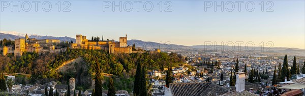 Cityscape with Alhambra at sunset