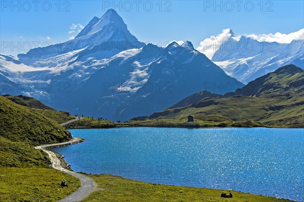 Bachalpsee and the peaks Schreckhorn and Finsteraarhorn