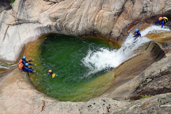 Canyoning group at the cascades of Purcaraccia