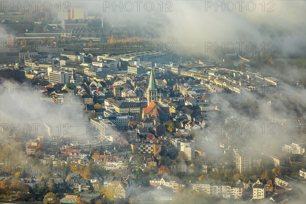 View of downtown Hamm through the low fog cover