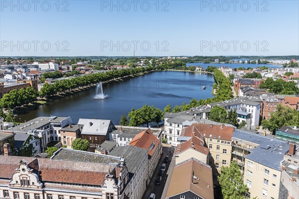 View from the cathedral over the city with Pfaffenteich and Ziegelsee