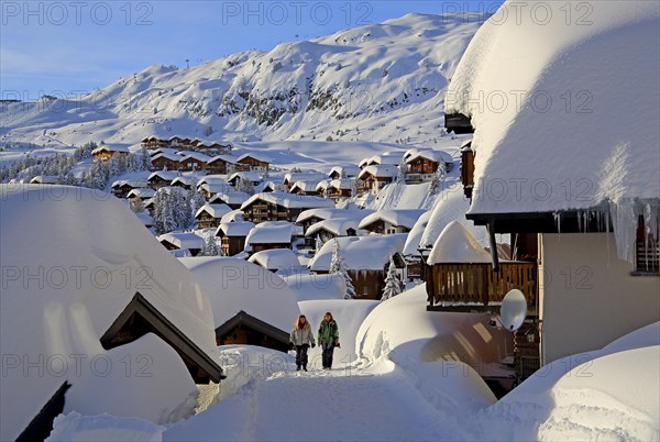 Village view with snow-covered chalets