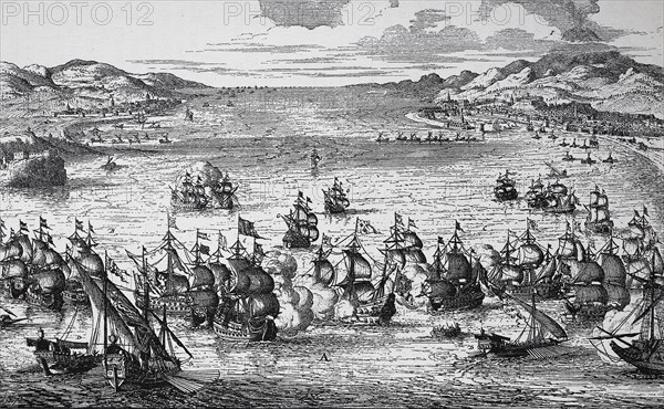Naval battle between the Dutch and French navies at Syracuse on the 22nd of Aril 1676