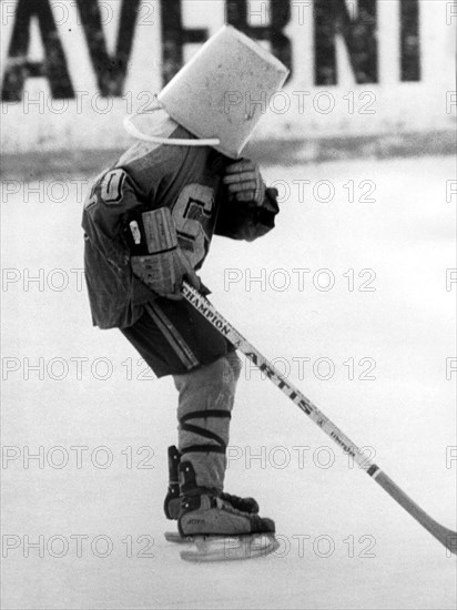 Bucket on hockey player ca. 1970s