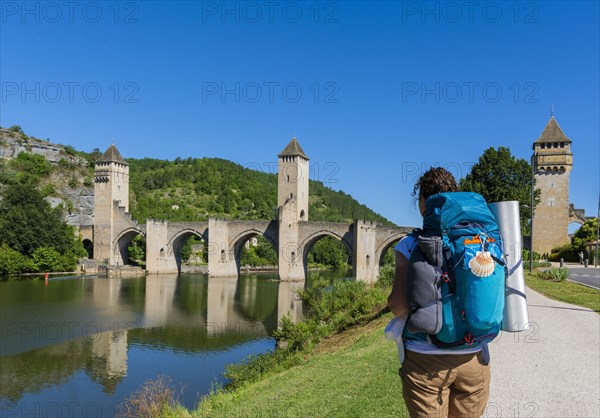 Cahors.Pilgrim on Pont Valentre