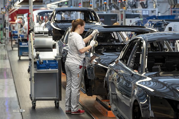 Assembly line Audi A4 at the Audi AG plant in Ingolstadt Bavaria Germany