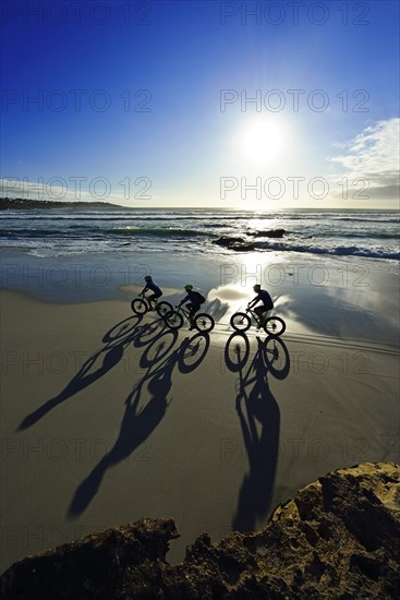 Mountain bikers with Fatbikes at the sandy beach