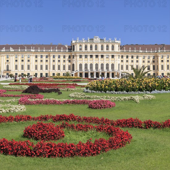 Schonbrunn Palace with flower bed