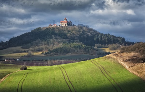 Autumnal fields with furrows at castle Wachsenburg