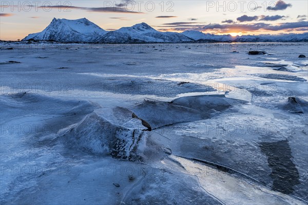 Icy coast on dusk