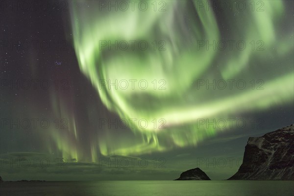 Northern lights on the coast near Gimsoy