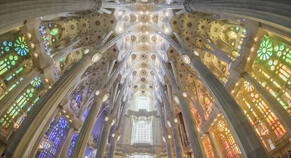 Interior view of the Sagrada Familia by Antoni Gaudi