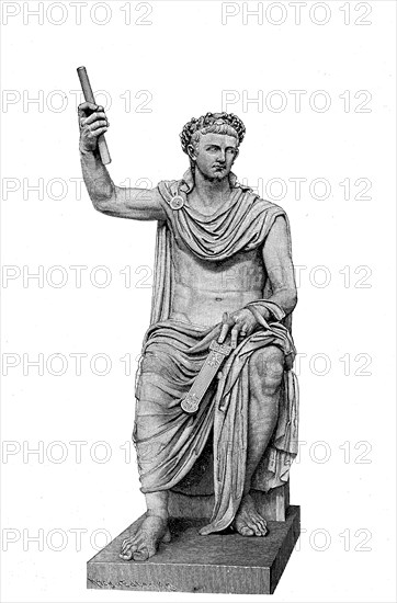 The antique marble statue of Tiberius in the Vatican Museum in Rome