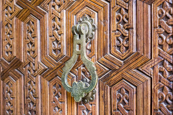 Carved wooden door at Marrakech Museum