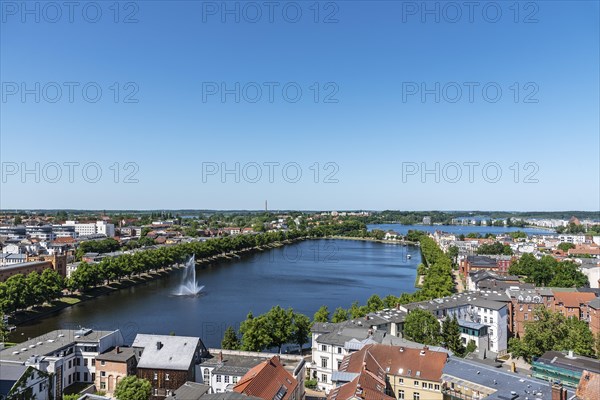 View from the cathedral over the city with Pfaffenteich and Ziegelsee