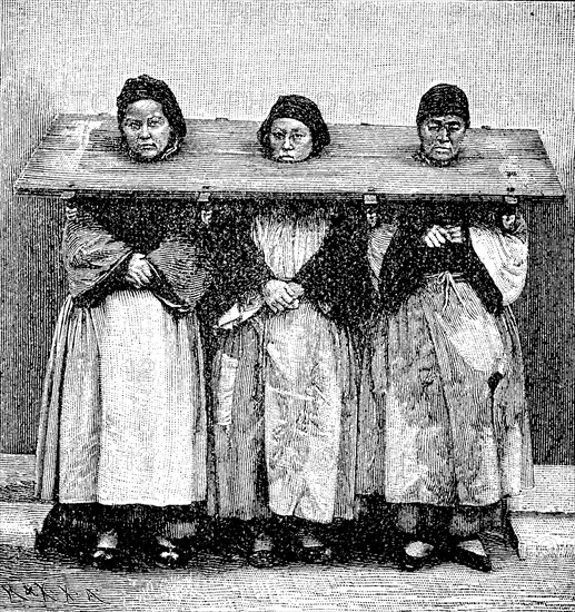 Punishment of female criminals in China by a throatboard