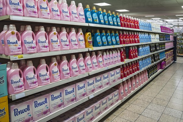 Shelf with detergent in a supermarket