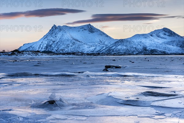 Icy coast on dusk