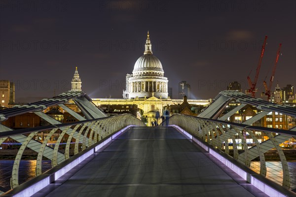 Millenium Bridge and St Paul's Cathedral by night