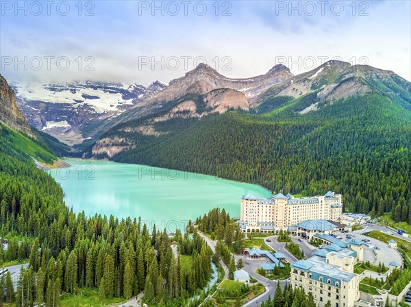 Turquoise Louise Lake in Rockies Mountains