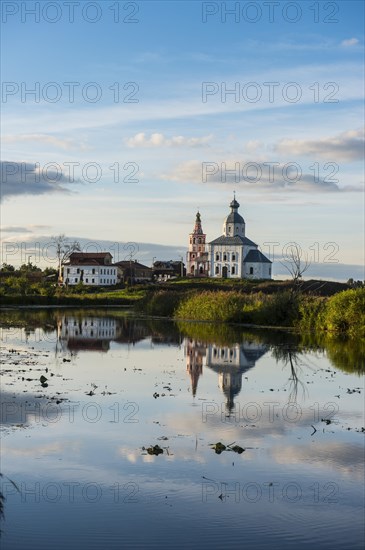 Abandonded church reflecting in the Kamenka river
